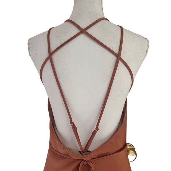 Nanushka Narita Satin Double Strap Dress In Apricot Medium NEW MSRP $665 - Picture 4 of 15